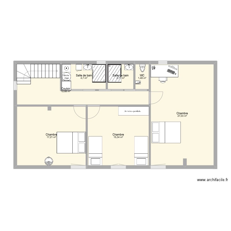 etage grange. Plan de 7 pièces et 81 m2