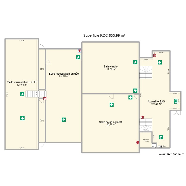 PLAN RDC Gymnasia bis. Plan de 9 pièces et 642 m2