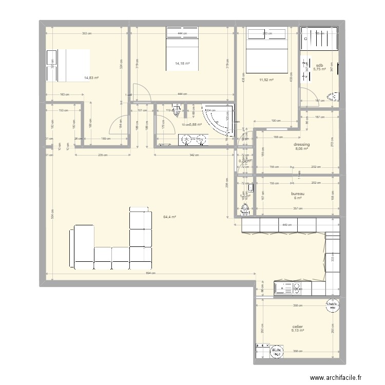 maison bleu modifié. Plan de 11 pièces et 142 m2