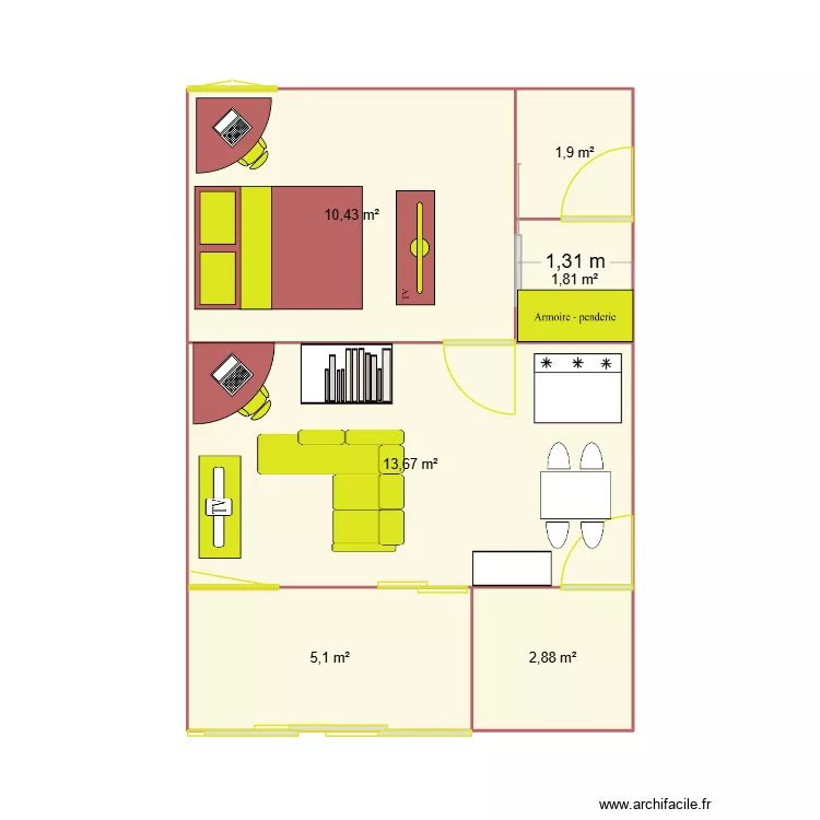 plan chambre salon. Plan de 6  et 36 m²