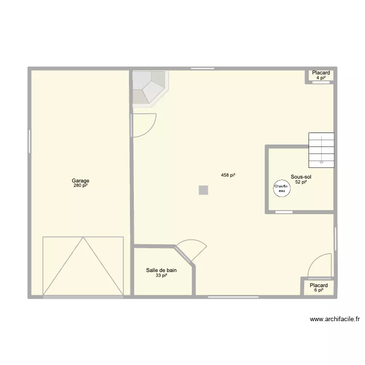 Sous-sol maison Blainville. Plan de 6 pièces et 77 m² Sous-sol maison Blainville. Plan de 6 pièces et 77 m²