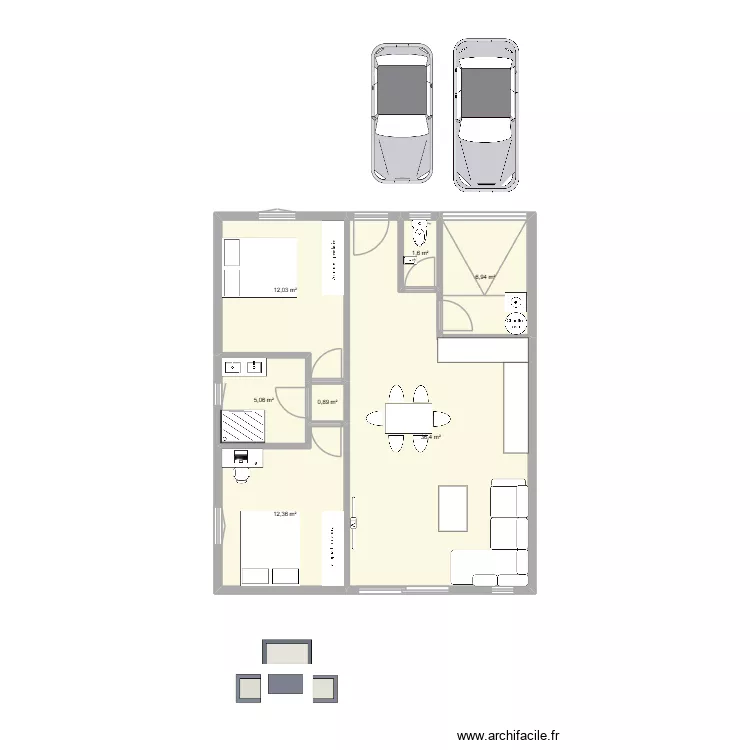 Nad&egrave;ge rdc. Plan de 7  et 75 m²