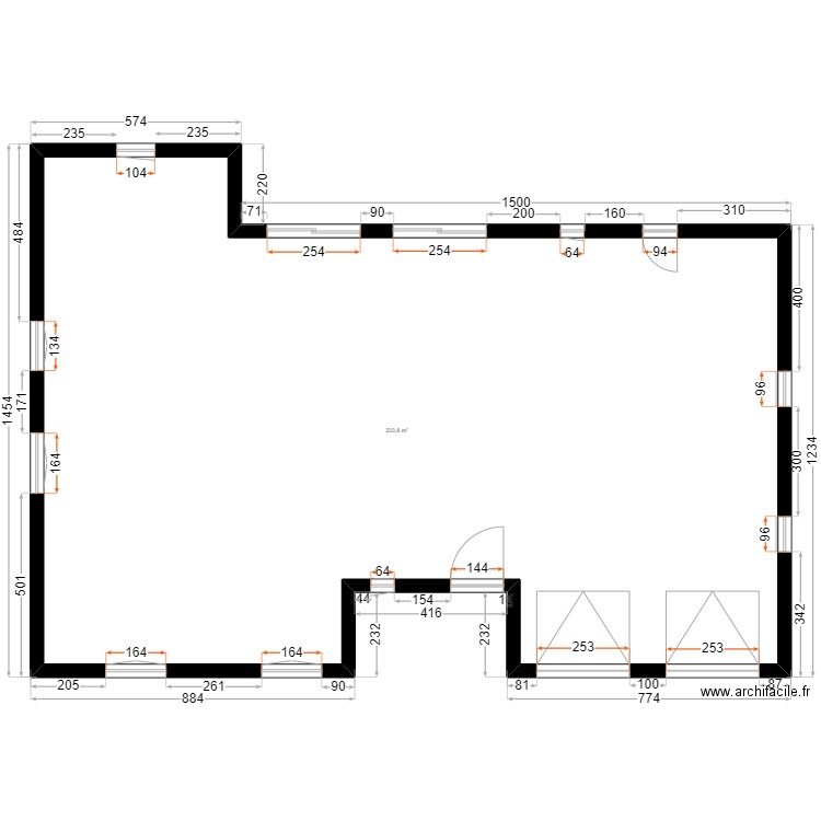 plan maison n20. Plan de 1 pièce et 234 m2