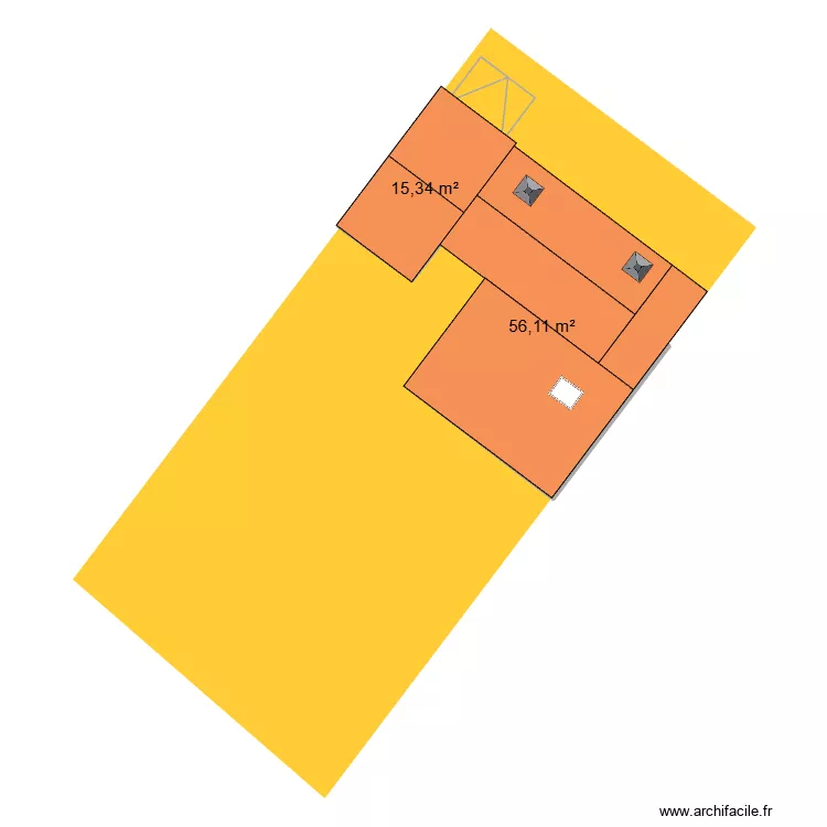 plan de masse. Plan de 2  et 71 m²
