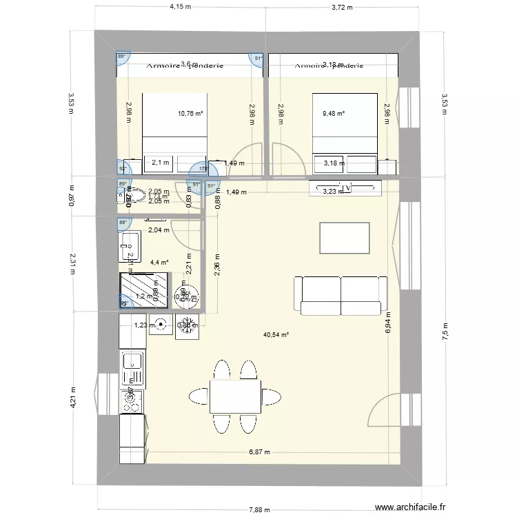 T3 ANNE SOPHIE ROBIN. Plan de 5  et 67 m²