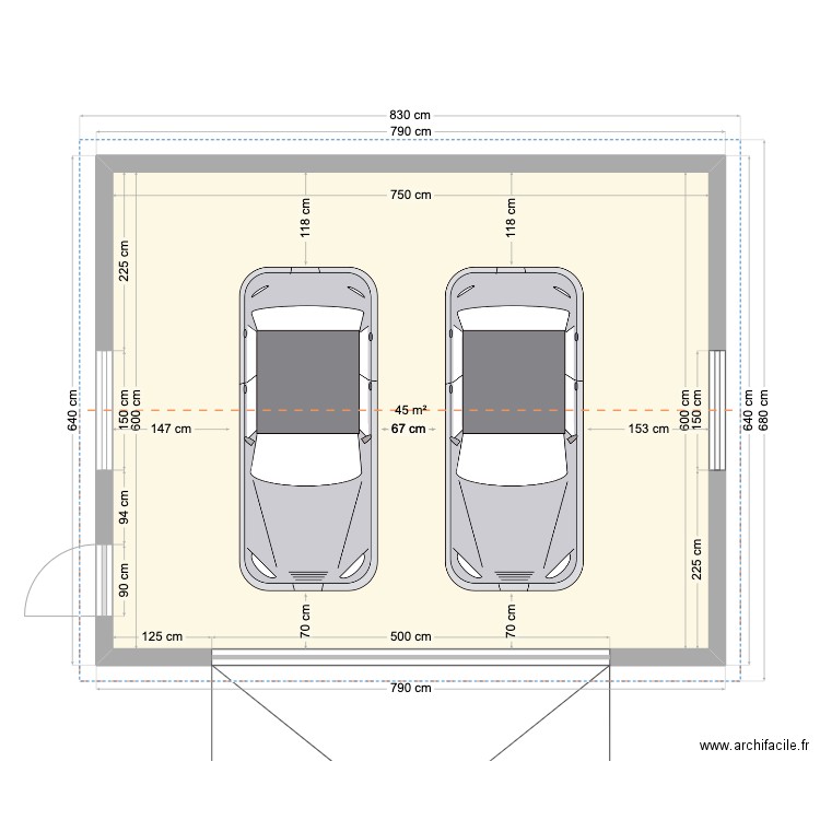 Garage 45m2. Plan de 1 pièce et 45 m2