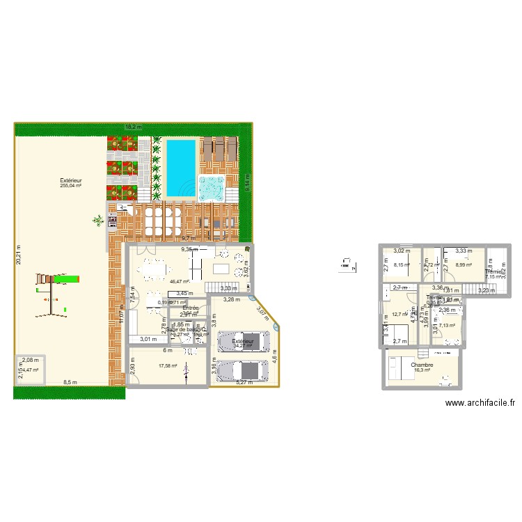 Long champs travaux V3. Plan de 20 pièces et 445 m2