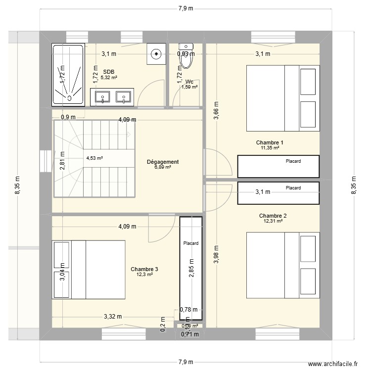 Proposition Pierre 1. Plan de 14 pièces et 145 m2