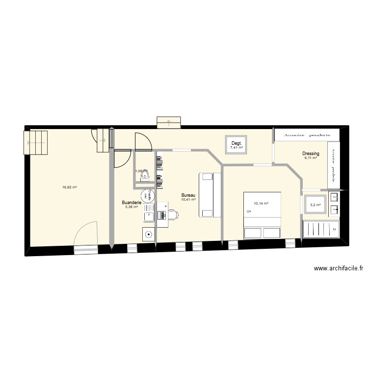 Boubou. Plan de 9 pièces et 61 m2