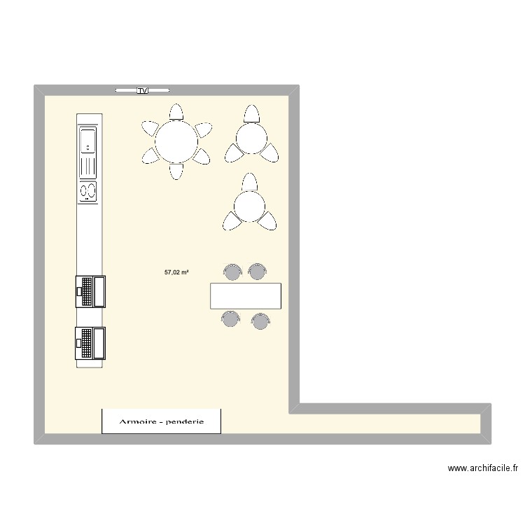 do eats. Plan de 1 pièce et 57 m2