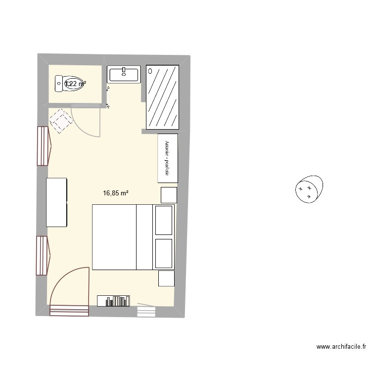 Maisonnette. Plan de 2 pièces et 18 m2