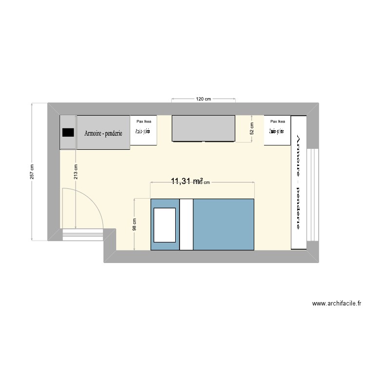 Chambre enfant. Plan de 1 pièce et 11 m2