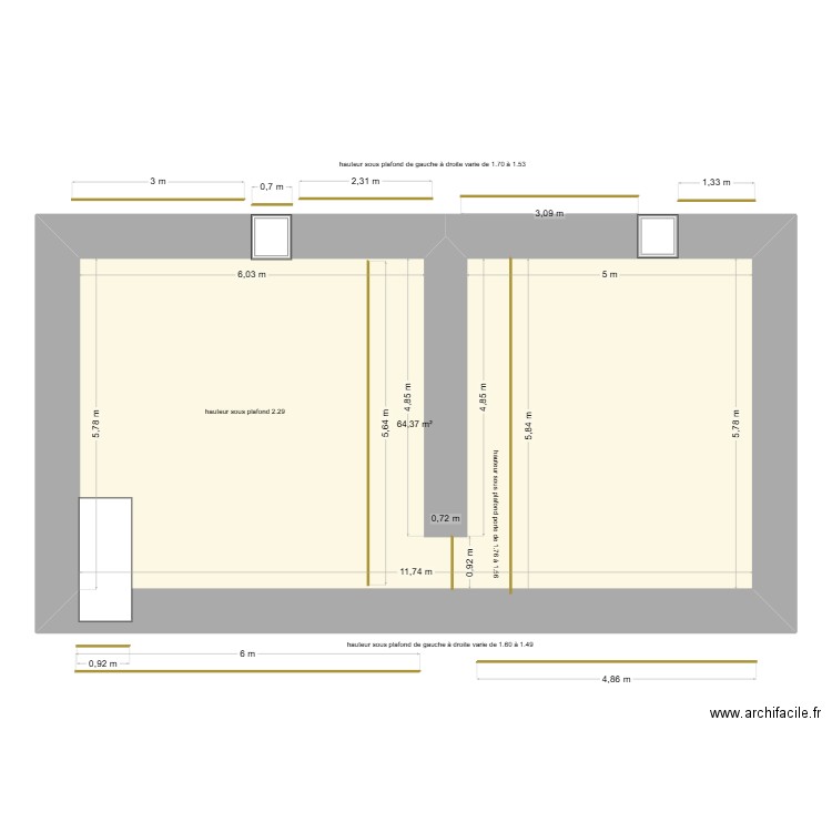 projet étage. Plan de 1 pièce et 64 m2