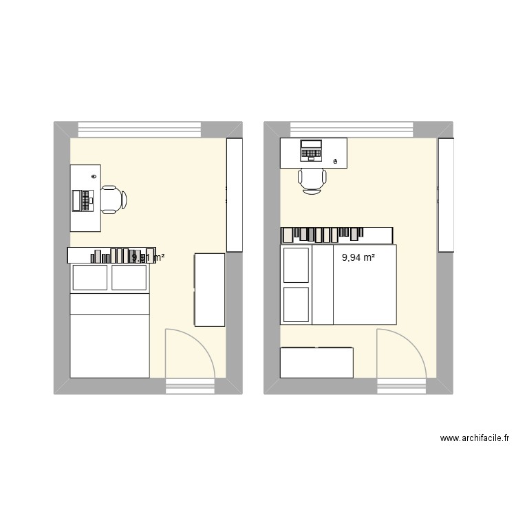 chambre judith v01. Plan de 2 pièces et 20 m2