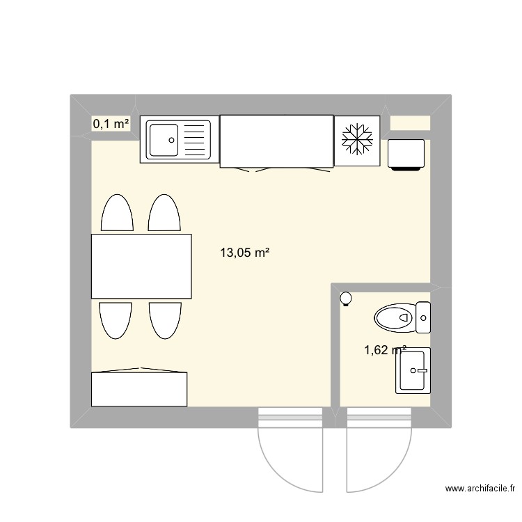Conception cab cuisine 1. Plan de 3 pièces et 15 m2