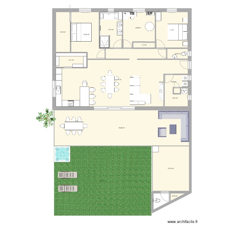 FINAL HOUSE. Plan de 14 pièces et 169 m2