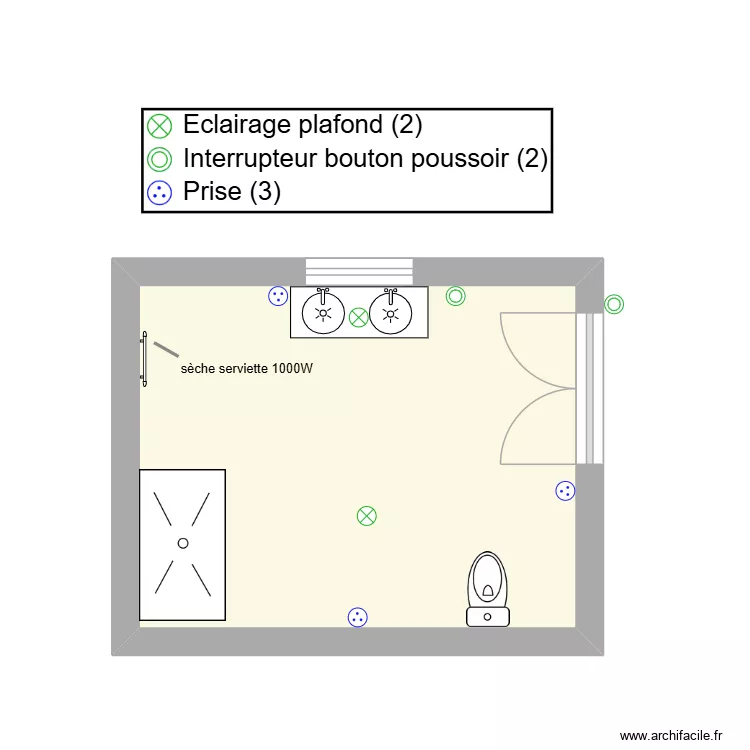salle de bain. Plan de 1 Pièce et 13 m² salle de bain. Plan de 1 Pièce et 13 m²