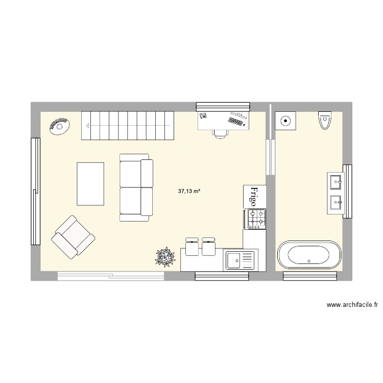 Tinyhouse. Plan de 1 pièce et 37 m2