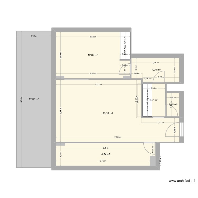 APPART. Plan de 7 pièces et 71 m2