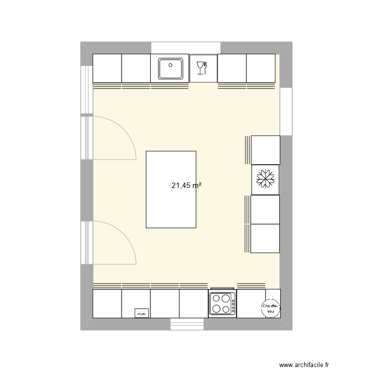 cuisine Loix2. Plan de 1 pièce et 21 m2