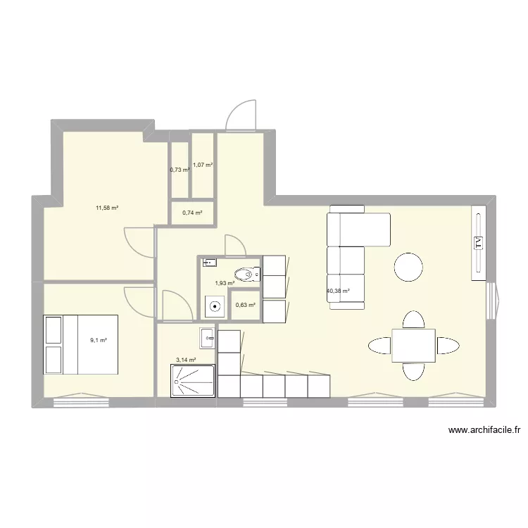 Appart. Plan de 9  et 69 m²