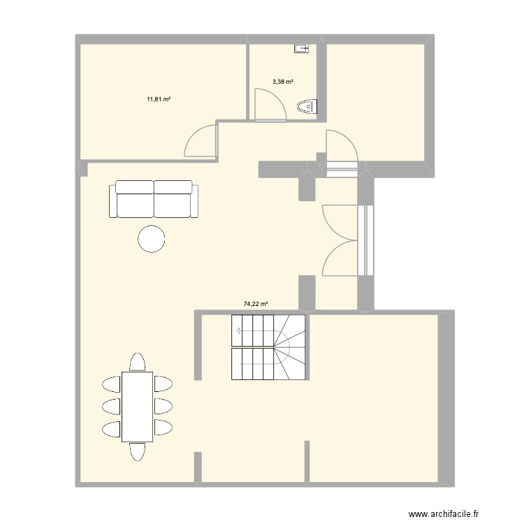 MAISON. Plan de 3 pièces et 89 m2