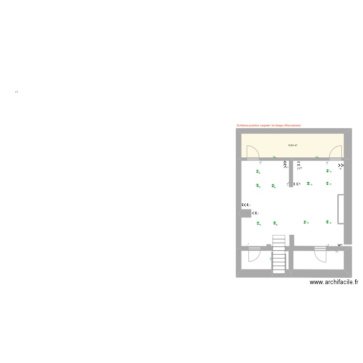 Schéma position Legrain 3e étage (2). Plan de 1 pièce et 11 m2