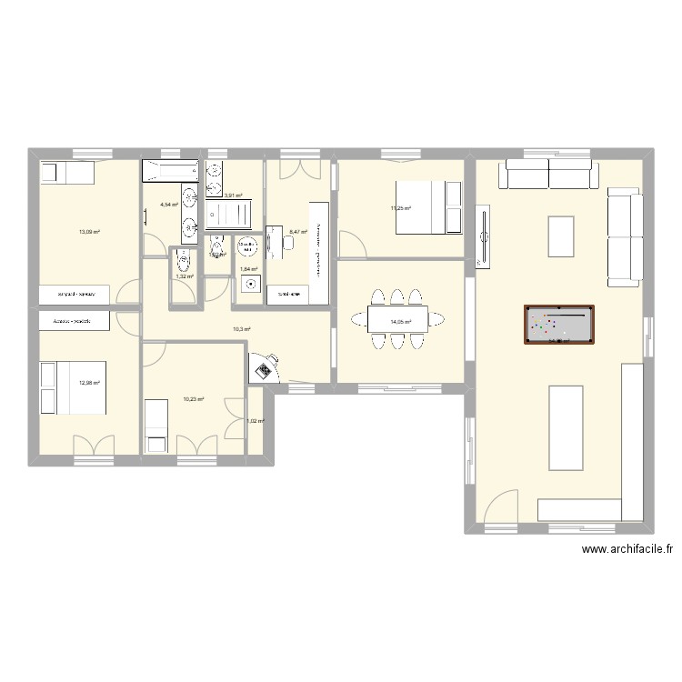 Maison Verdun Extension 1. Plan de 14 pièces et 148 m2