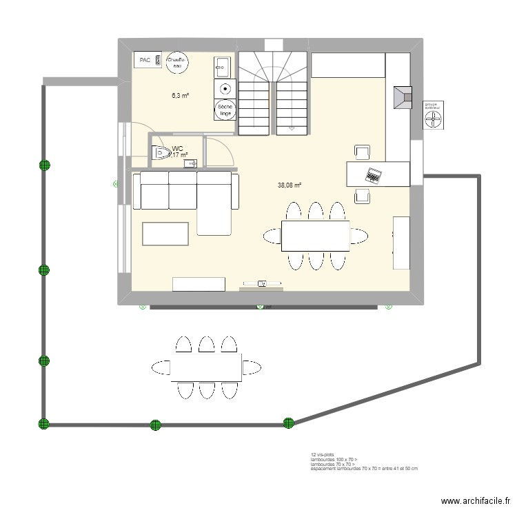 Plan terrasse2. Plan de 3 pièces et 46 m2