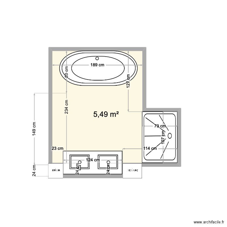 SDB PARENTS 65 FOCH. Plan de 1 pièce et 5 m2