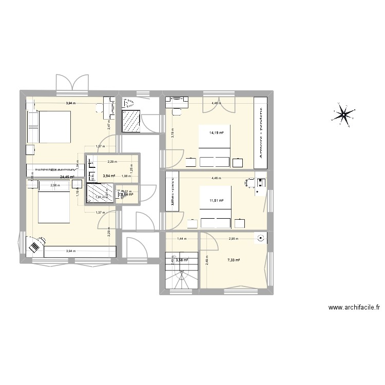 les ormes. Plan de 7 pièces et 66 m2