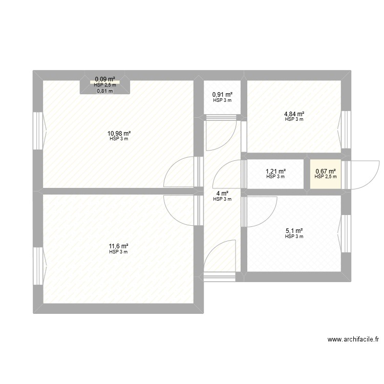 Emie Appartement. Plan de 9 pièces et 39 m2