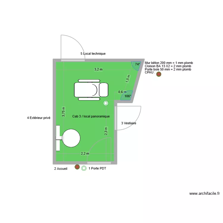 10121 Cabinet 3 / Local panoramique. Plan de 1  et 9 m²