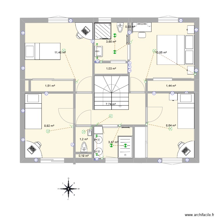 Maison Cormeilles-1er Etage-V1. Plan de 13 pièces et 60 m2