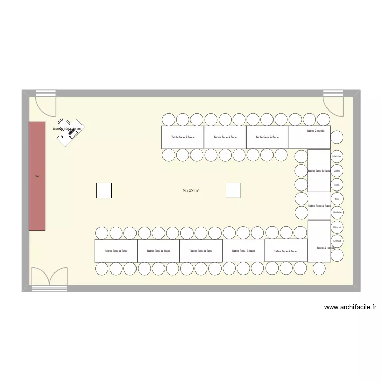 Salle 2. Plan de 1  et 95 m²