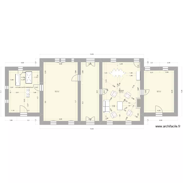 Subles 26-04-05 - Séjour - Salon côté cheminée. Plan de 3 et 166 m² Subles 26-04-05 - Séjour - Salon côté cheminée. Plan de 3 et 166 m²
