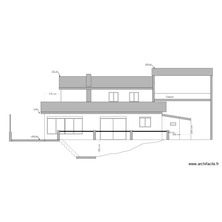 Fa&ccedil;ade Est Existant. Plan de 