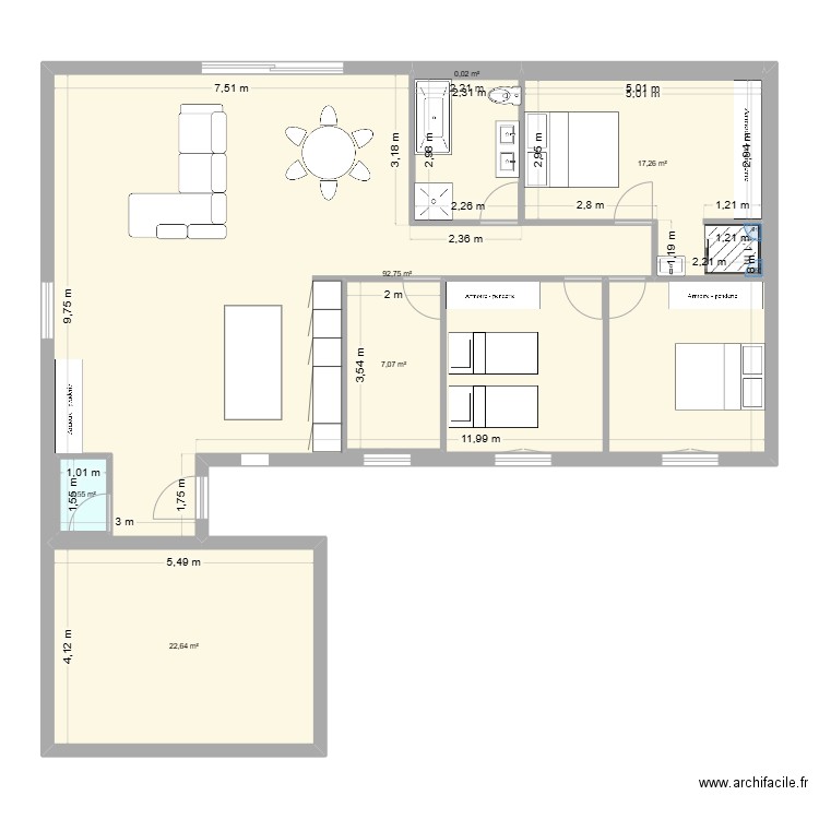 plan 3 gdl. Plan de 6 pièces et 173 m2
