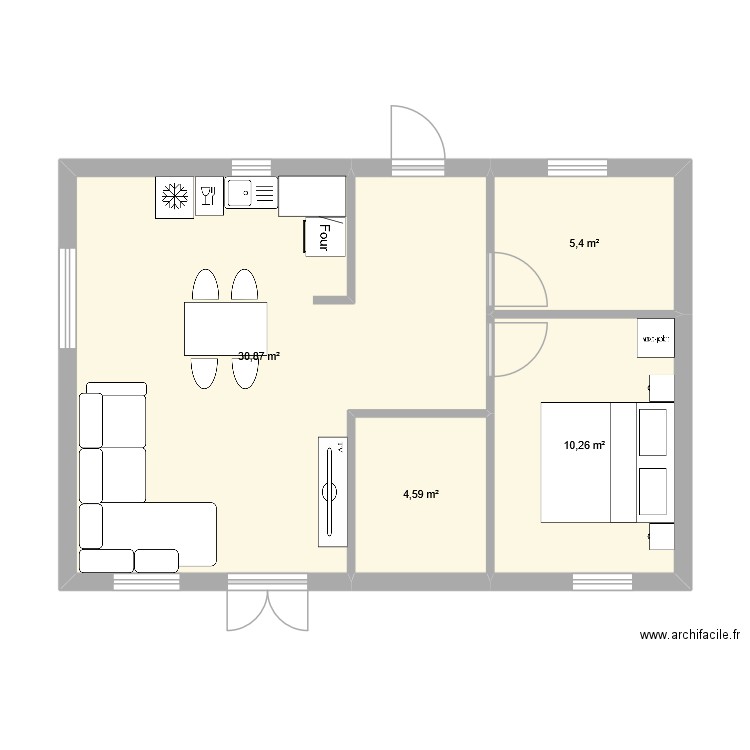 husmamma. Plan de 4 pièces et 51 m2