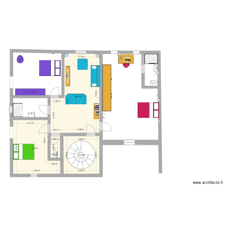 maison projet etage. Plan de 3 pièces et 56 m2