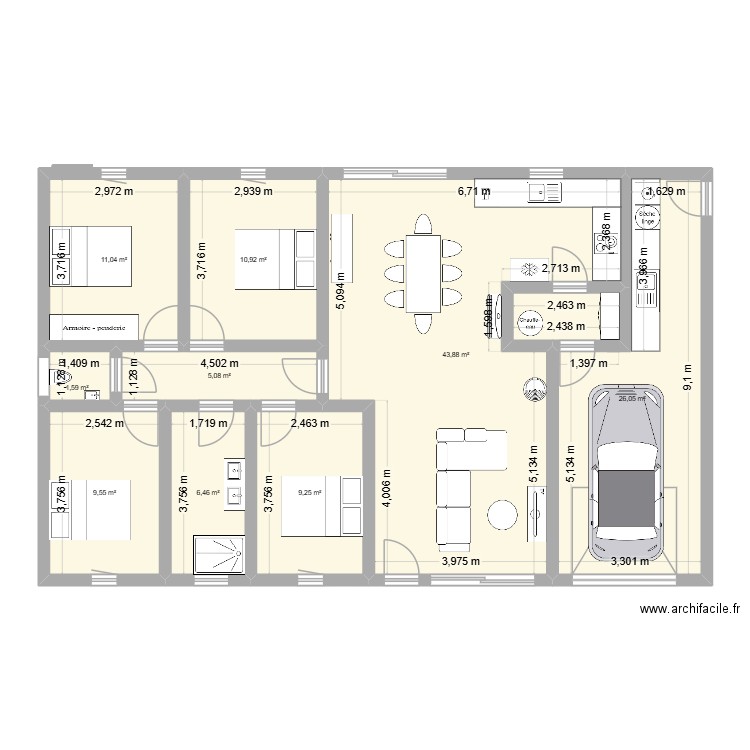 projet. Plan de 9 pièces et 124 m2