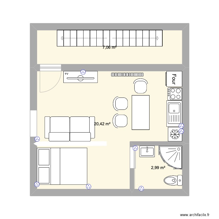 Premier etage avec aménagement. Plan de 3 pièces et 30 m2