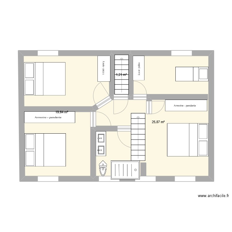 etage. Plan de 3 pièces et 47 m2