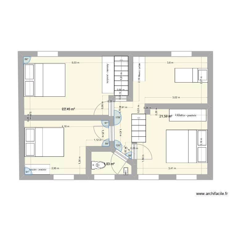 etage. Plan de 3  et 46 m²