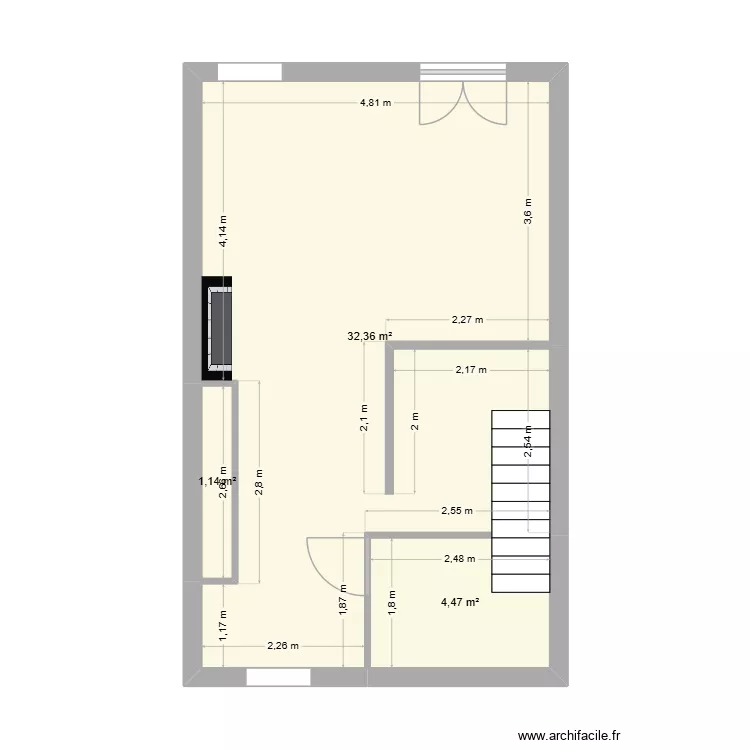 Virignin existant. Plan de 3  et 38 m²