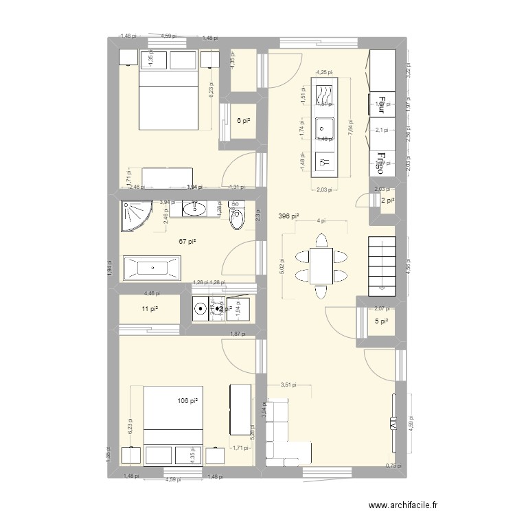 Plan logement. Plan de 8 pièces et 58 m2