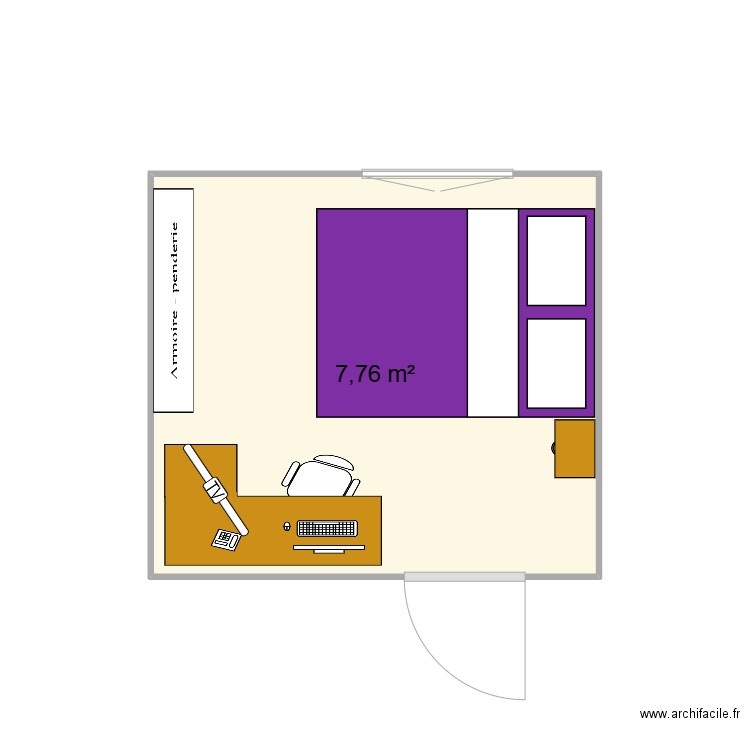 chambre Eva. Plan de 1 pièce et 8 m2