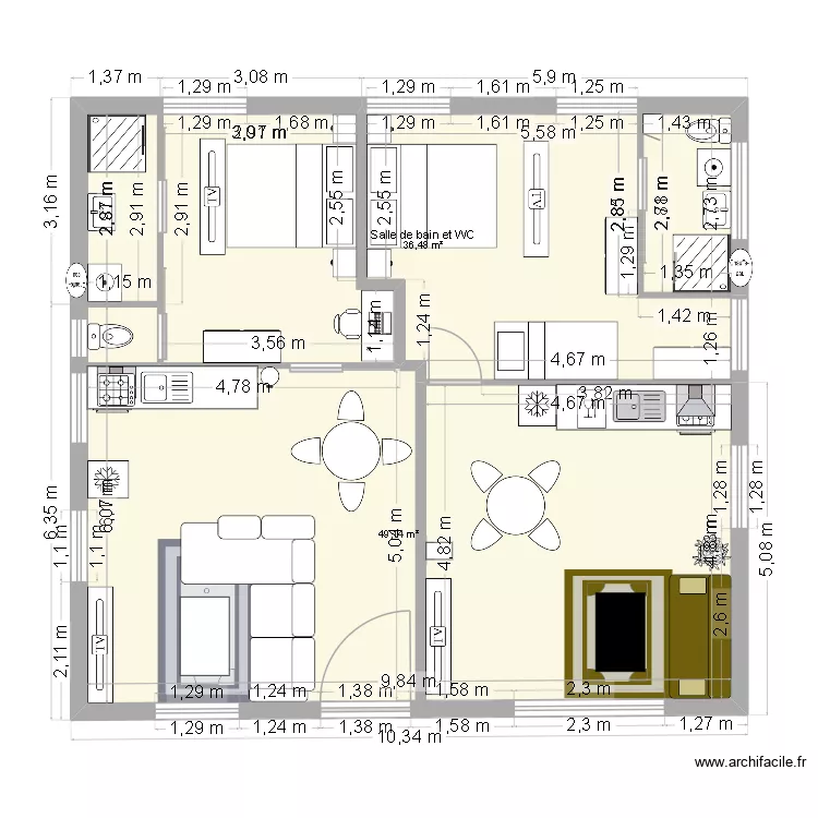 ETAGE VILLONGUE AIRBNB FINI. Plan de 2 et 86 m² ETAGE VILLONGUE AIRBNB FINI. Plan de 2 et 86 m²