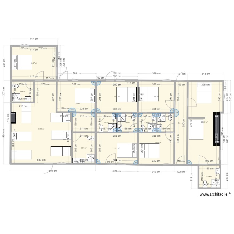 r+1 Juif amenagr. Plan de 15 pièces et 162 m2