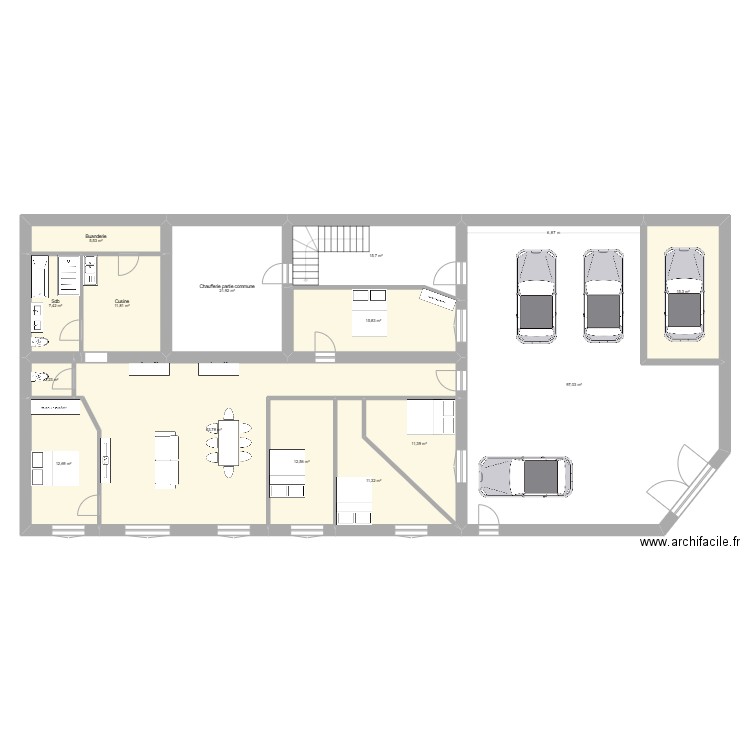 projet a version coloc. Plan de 46 pièces et 669 m2